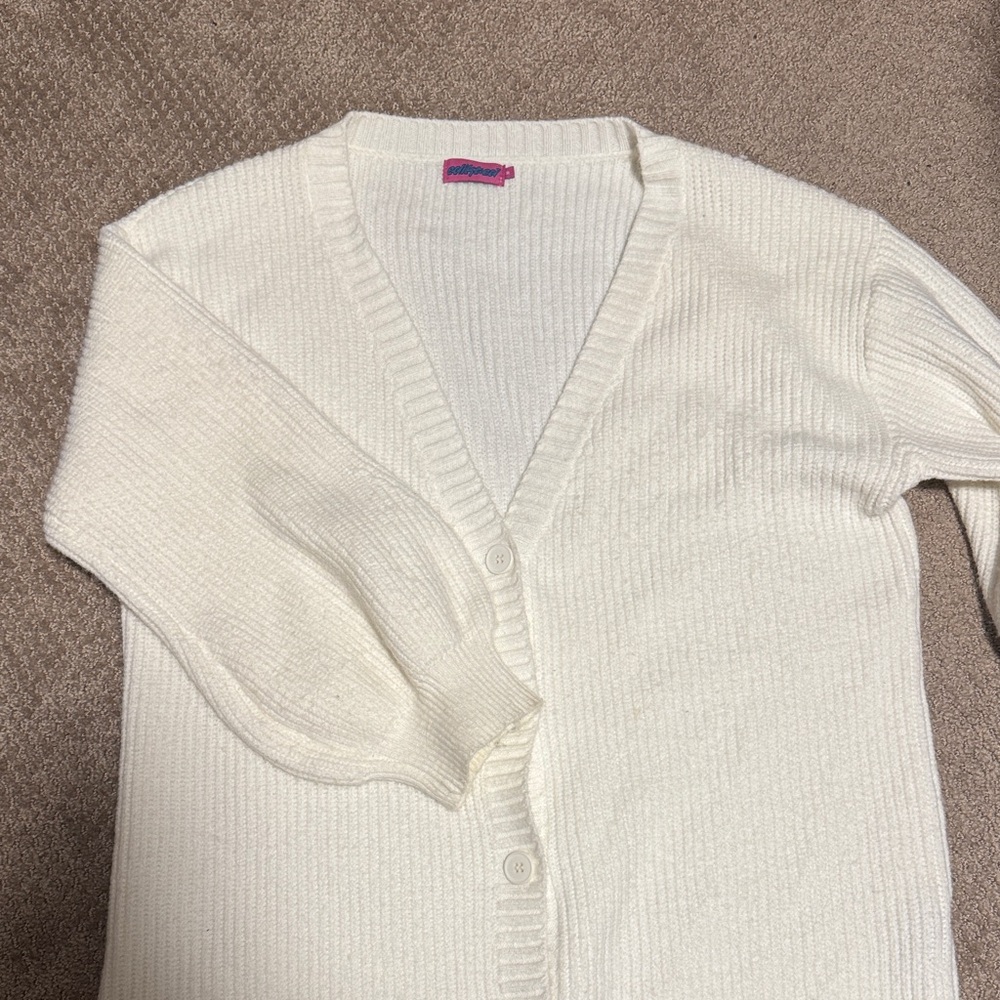 Edikted Cream V-Neck Cardigan Sweater